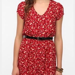 Red floral button down dress